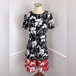 TAYLOR Black White Red Short Sleeve Floral Dress | Size 8 | Nordstrom